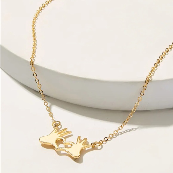 Golden Heart Hands Charm Necklace - Picture 3 of 5